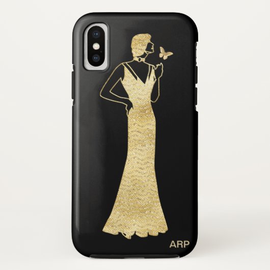 *~* Butterfly Art Deco Nouveau Gold Glitter Woman Case-Mate iPhone Case (Achterkant)