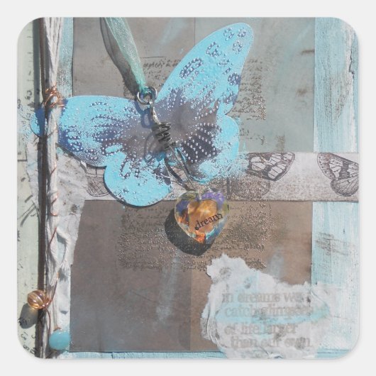 Butterfly Art met Quote Vierkante Sticker (Voorkant)
