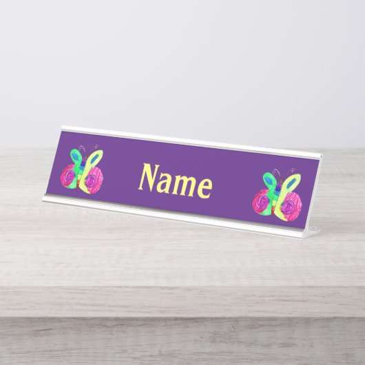 Butterfly Art voor kinderen Bureau Naambordje (Voorkant)