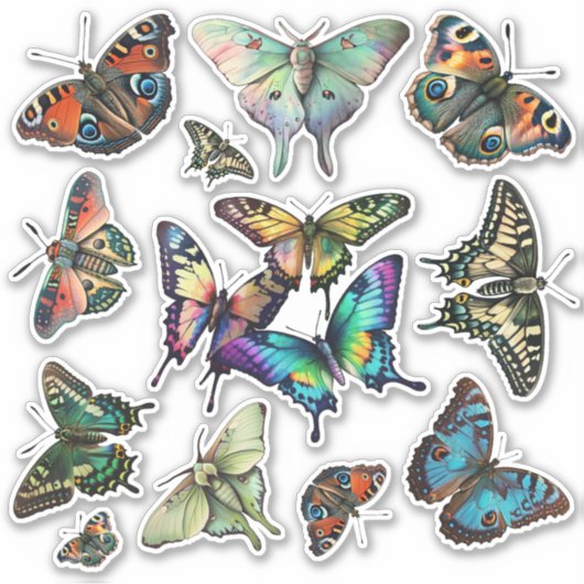 Butterfly Assortment, Monarchs, Swallowtails etc Sticker (Voorkant)