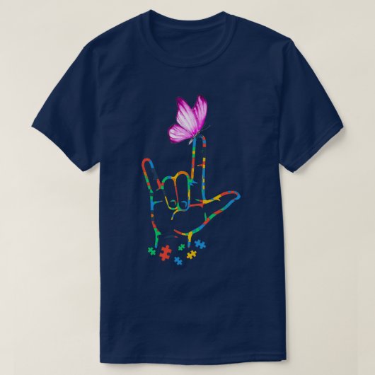 Butterfly Autism Awareness ASL Hand Sign Language T-shirt (Design voorkant)