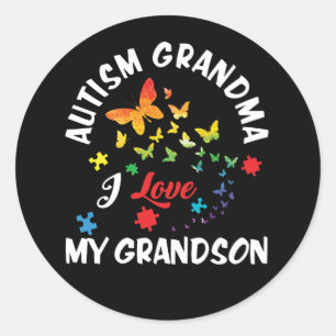 Butterfly Autism Grandma I Love My Grandson Ronde Sticker