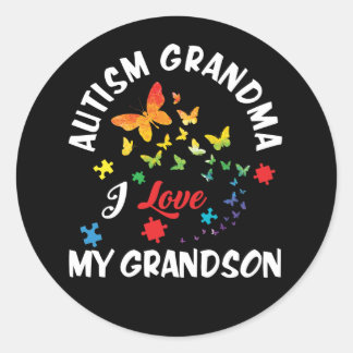 Butterfly Autism Grandma I Love My Grandson Ronde Sticker