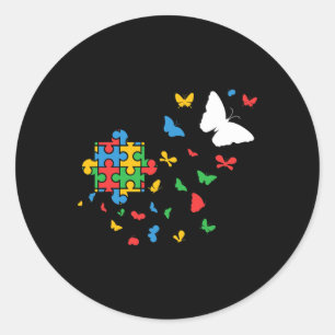 Butterfly Autism Puzzle Autistic Autisme Awareness Ronde Sticker