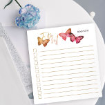 Butterfly Autumn Pink Personalized Checklist Notitieblok<br><div class="desc">Chic and feminine to-do-list pads, which you can personalize with your name. The design features pretty butterflies at the top with "to do list" lettered in script typography. It has an autumn fall color palette in shades of pink and gold and the check boxes and lines help keep your notes...</div>