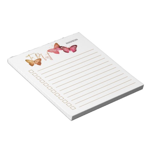 Butterfly Autumn Pink Personalized Checklist Notitieblok (Schuin)
