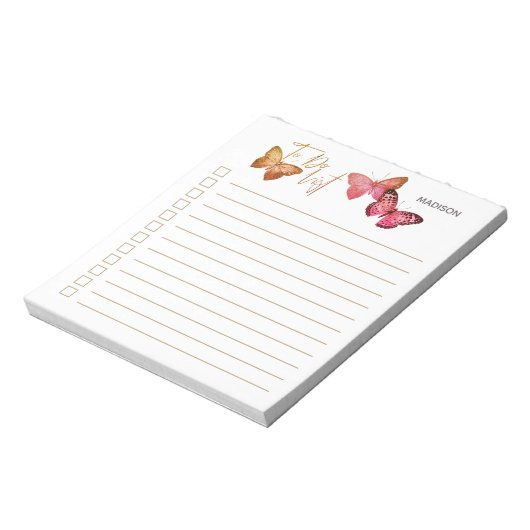 Butterfly Autumn Pink Personalized Checklist Notitieblok (Linkerzijde)