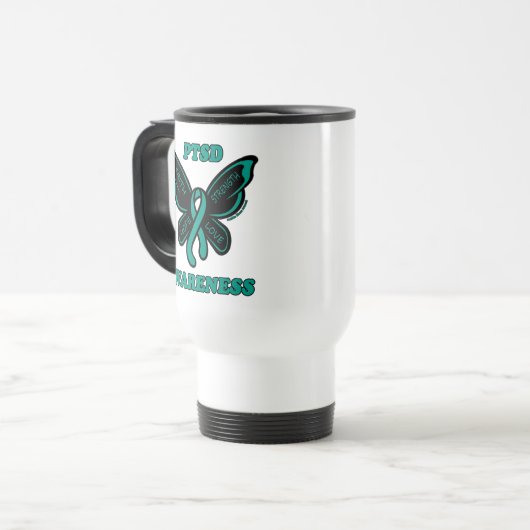Butterfly/Awareness...PTSD Travel Mug Reisbeker (Voorkant links)