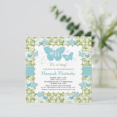 Butterfly Baby Boy Shower Invitations Monogrammed Kaart (Staand voorkant)