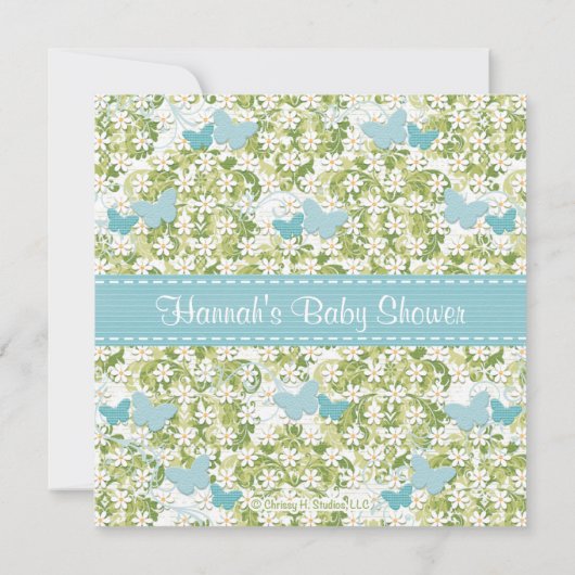 Butterfly Baby Boy Shower Invitations Monogrammed Kaart (Achterkant)