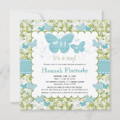 Butterfly Baby Boy Shower Invitations Monogrammed Kaart (Voorkant)