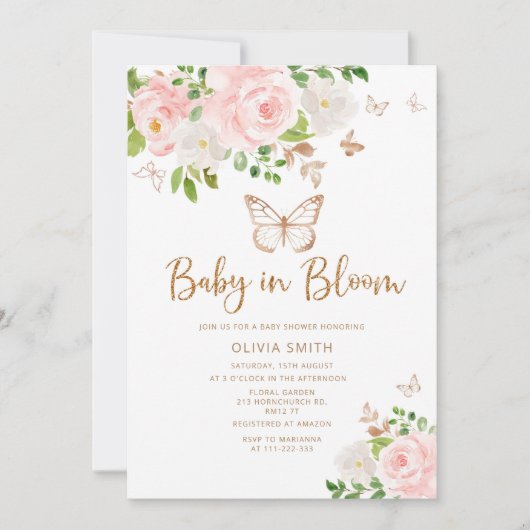 Butterfly Baby in Bloom Blush gouden baby shower Kaart (Voorkant)