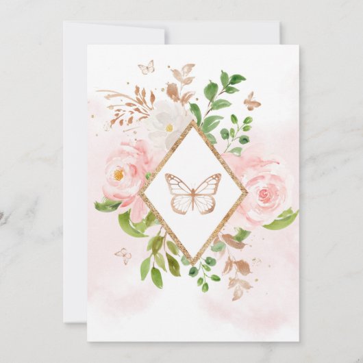 Butterfly Baby in Bloom Blush gouden baby shower Kaart (Achterkant)