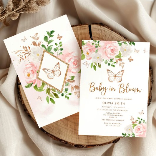 Butterfly Baby in Bloom Blush gouden baby shower Kaart