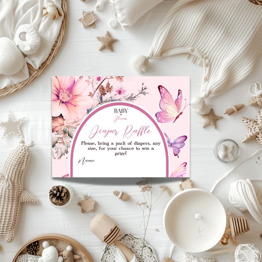 Butterfly Baby in Bloom Girl Baby shower Luier Informatiekaartje