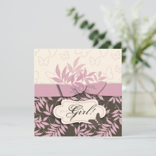 Butterfly Baby Invitation Square Kaart (Staand voorkant)