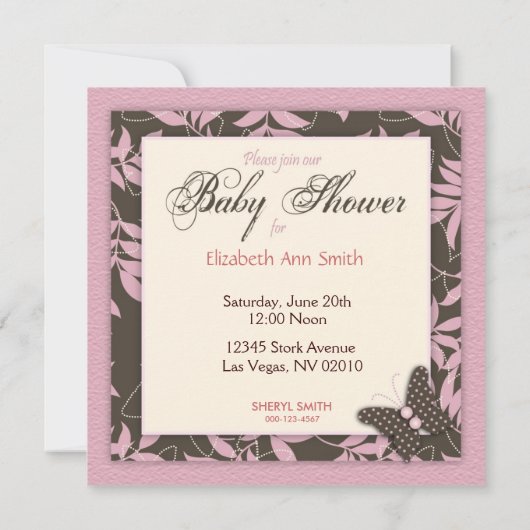 Butterfly Baby Invitation Square Kaart (Achterkant)