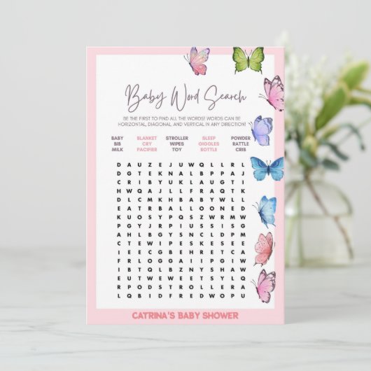 Butterfly Baby shower - bewerkbare naam, 5x7 Kaart (Staand voorkant)