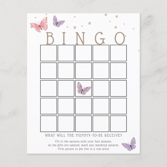 Butterfly Baby shower Bingo Game Card (Voorkant)