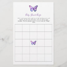 Butterfly Baby shower Bingo Game Elegant Script
