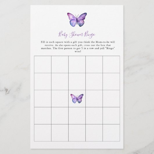 Butterfly Baby shower Bingo Game Elegant Script Flyer (Voorkant)