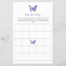 Butterfly Baby shower Bingo Game Elegant Script