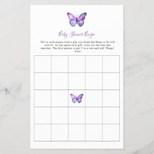 Butterfly Baby shower Bingo Game Elegant Script Flyer
