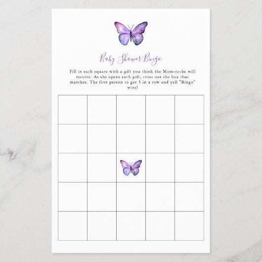 Butterfly Baby shower Bingo Game Elegant Script Flyer (Voorkant)