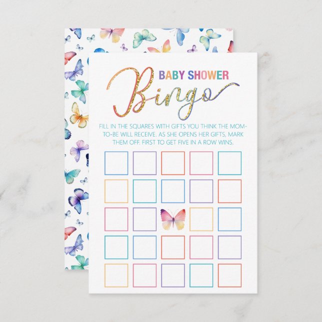 Butterfly Baby shower Bingo spel (Voorkant / Achterkant)