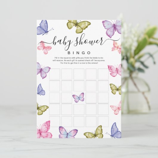 Butterfly Baby shower bingogame Kaart (Staand voorkant)