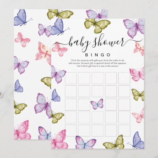 Butterfly Baby shower bingogame Kaart (Voorkant / Achterkant)