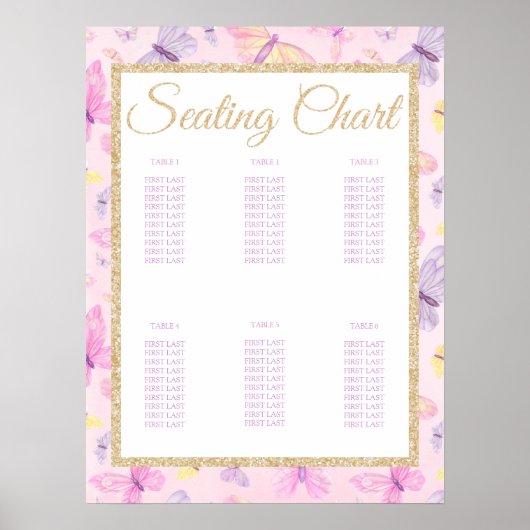Butterfly Baby Shower Birthday Party Seating Chart Poster (Voorkant)