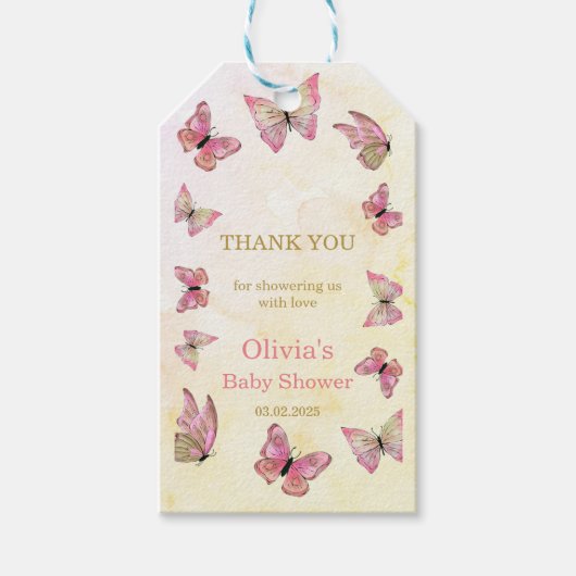 Butterfly Baby shower Dank u Cadeau Labels Cadeaulabel (Voorkant)