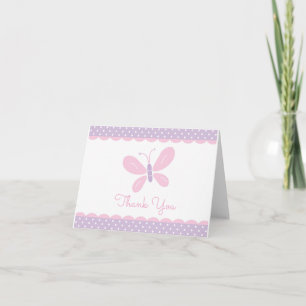 Butterfly Baby shower Dank u paars roze Bedankkaart