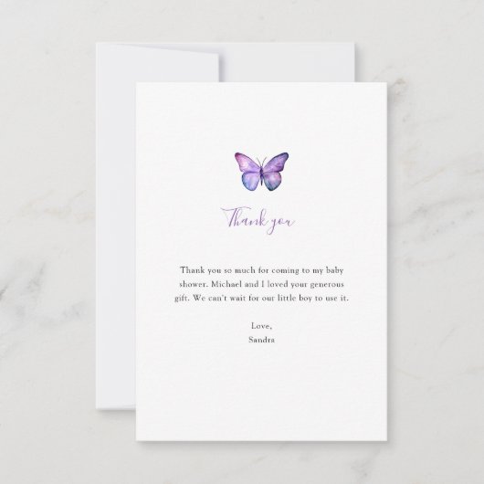 Butterfly-Baby shower - Eenvoudig minimalistisch Bedankkaart (Voorkant)