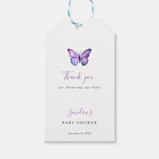 Butterfly Baby shower Elegant Hartelijk dank voor  Cadeaulabel (Voorkant)