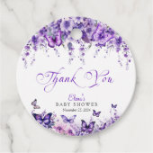 Butterfly Baby shower Elegante Paarse Bloemen Bedankjes Labels (Voorkant)