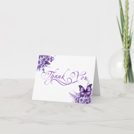 Butterfly Baby shower Elegante Paarse Bloemen Bedankkaart (Voorkant)