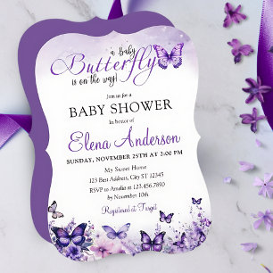 Butterfly Baby shower Elegante Paarse Bloemen Kaart