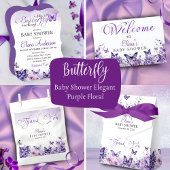 Butterfly Baby shower Elegante Paarse Bloemen Sparkling Wijnetiket