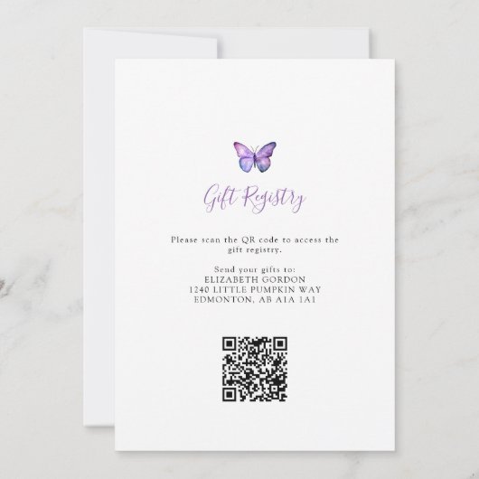 Butterfly Baby shower Gift Registry QR Code Kaart (Achterkant)