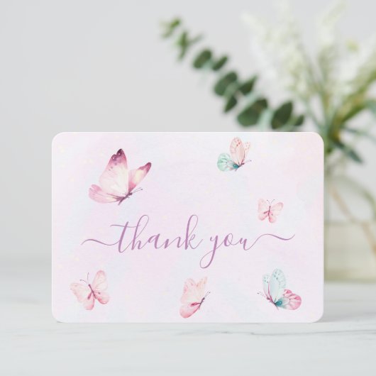 Butterfly Baby shower Girl Flat Hartelijk dank Bedankkaart (Staand voorkant)