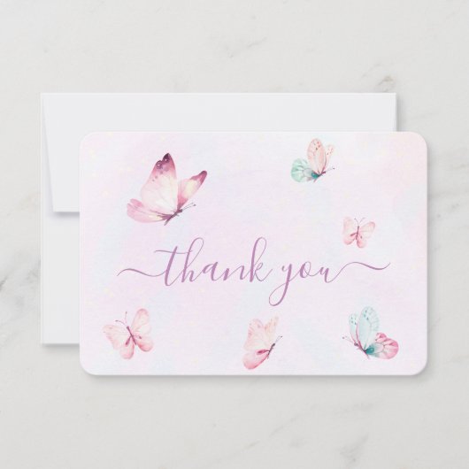 Butterfly Baby shower Girl Flat Hartelijk dank Bedankkaart (Voorkant)
