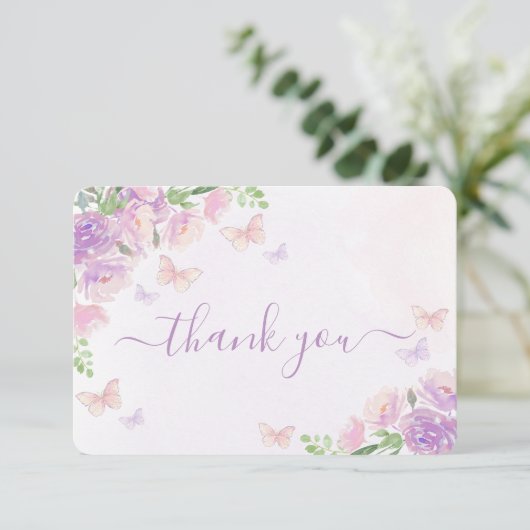 Butterfly Baby shower Girl Flat Hartelijk dank Bedankkaart (Staand voorkant)