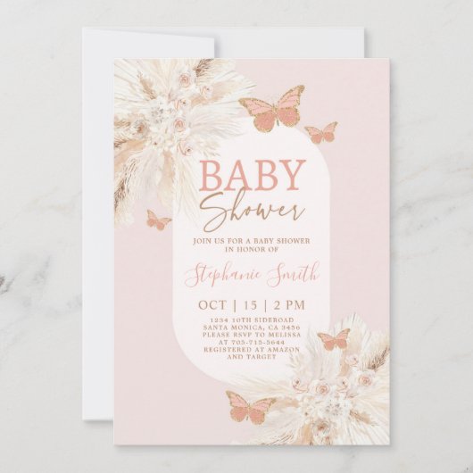 Butterfly Baby shower Girl Invitation Kaart (Voorkant)