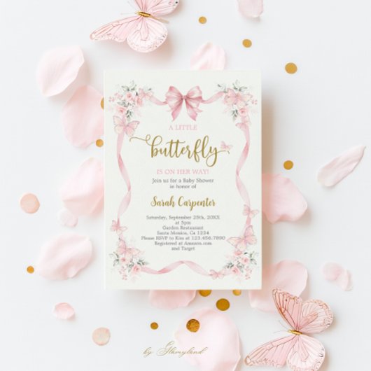 Butterfly Baby Shower Girl Invitation Kaart