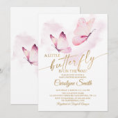 Butterfly Baby shower Girl Invitation Kaart (Voorkant / Achterkant)