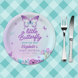 Butterfly Baby Shower Girl | Pink & Lavender flora Papieren Bordje