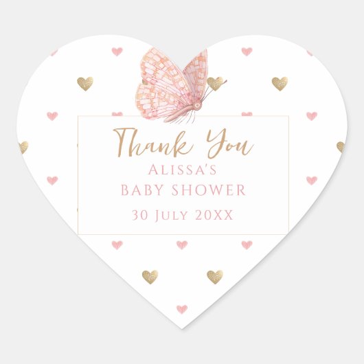 Butterfly Baby shower Hartelijk dank Hart Sticker (Voorkant)