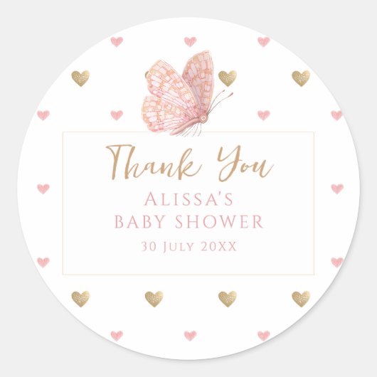 Butterfly Baby shower Hartelijk dank Ronde Sticker (Voorkant)